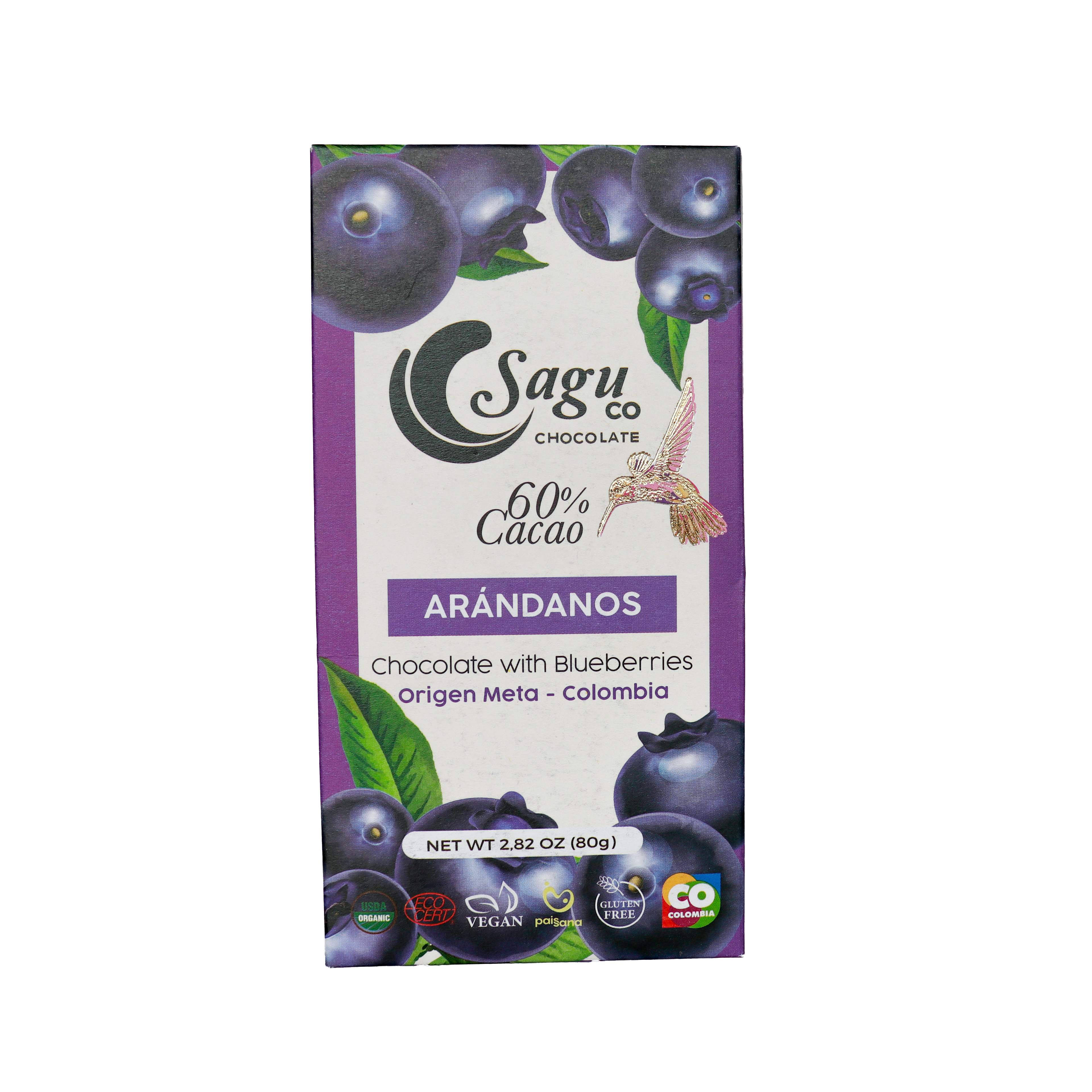 Chocolate Premium 60% de cacao con arándanos 80g