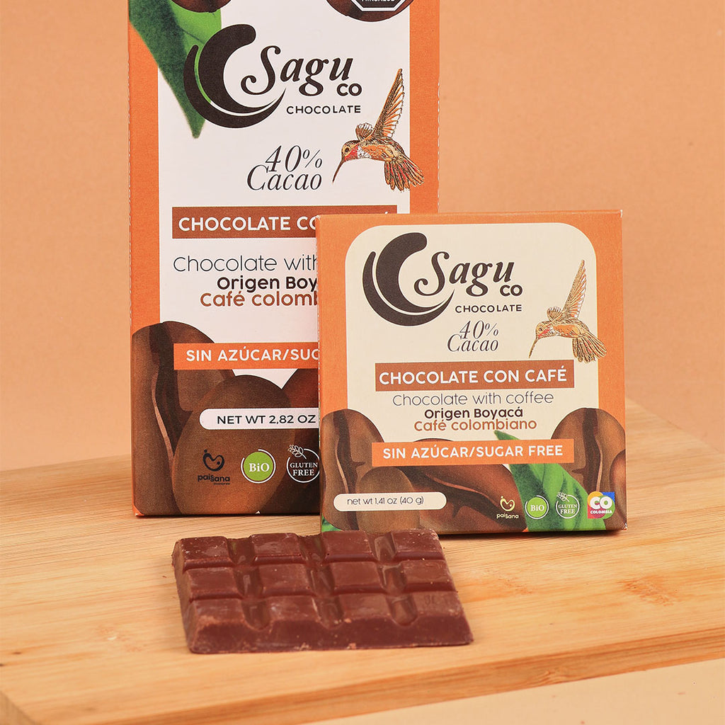 Chocolate Premium 40% de cacao con café Sin azúcar Sugar free 40g