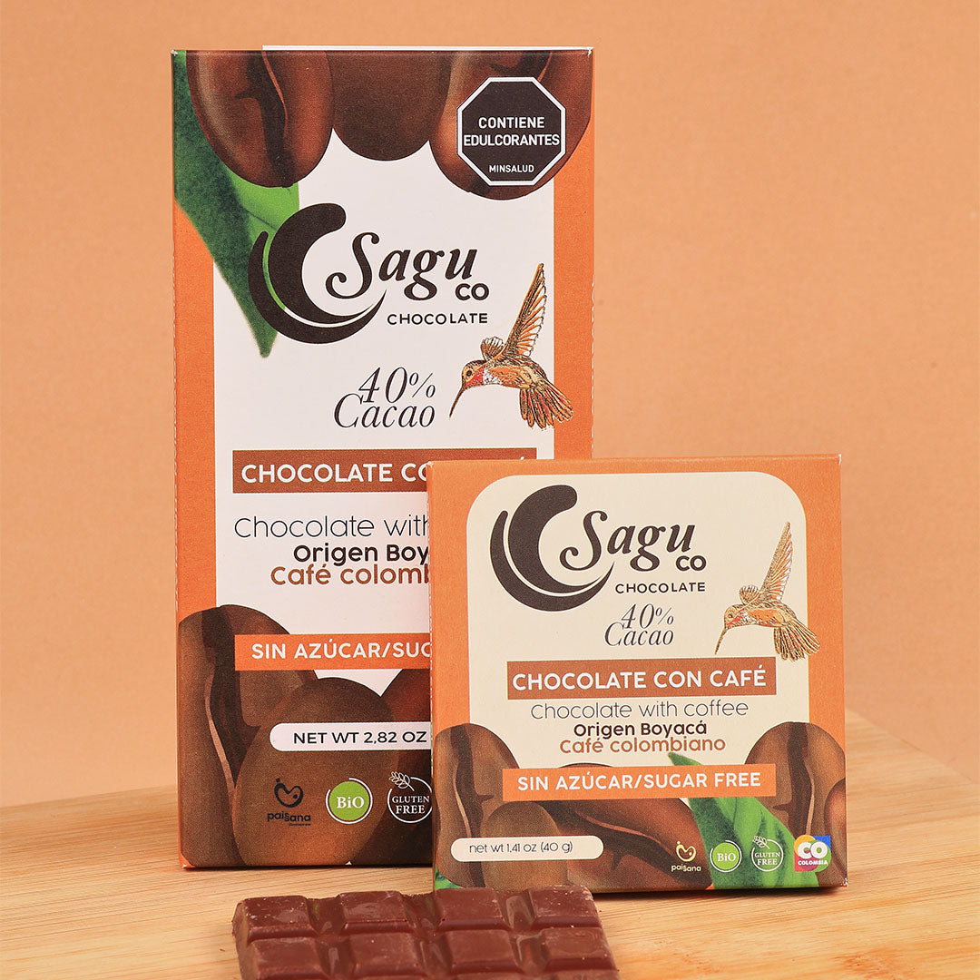 Chocolate Premium 40% de cacao con café Sin azúcar Sugar free 80g