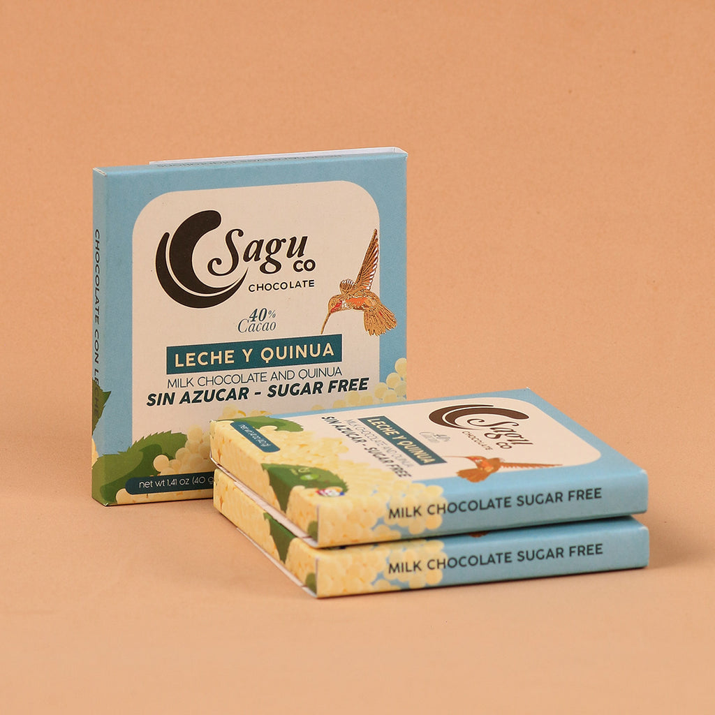 Chocolate Premium 40% de cacao con leche y quinua Sin azúcar Sugar free 40g