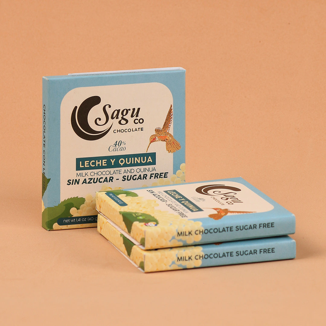Chocolate Premium 40% de cacao con leche y quinua Sin azúcar Sugar free 40g