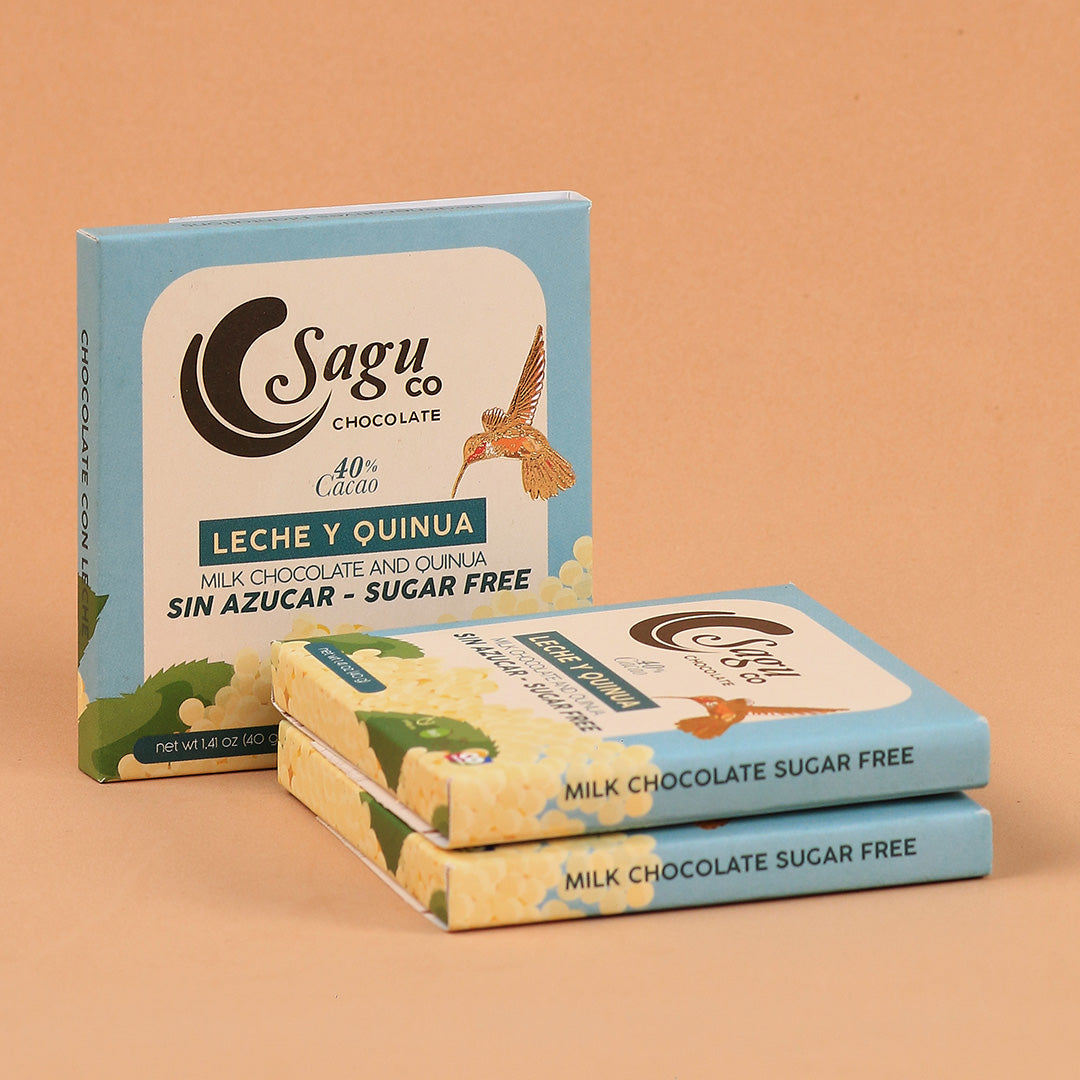 Chocolate Premium 40% de cacao con leche y quinua Sin azúcar Sugar free 40g