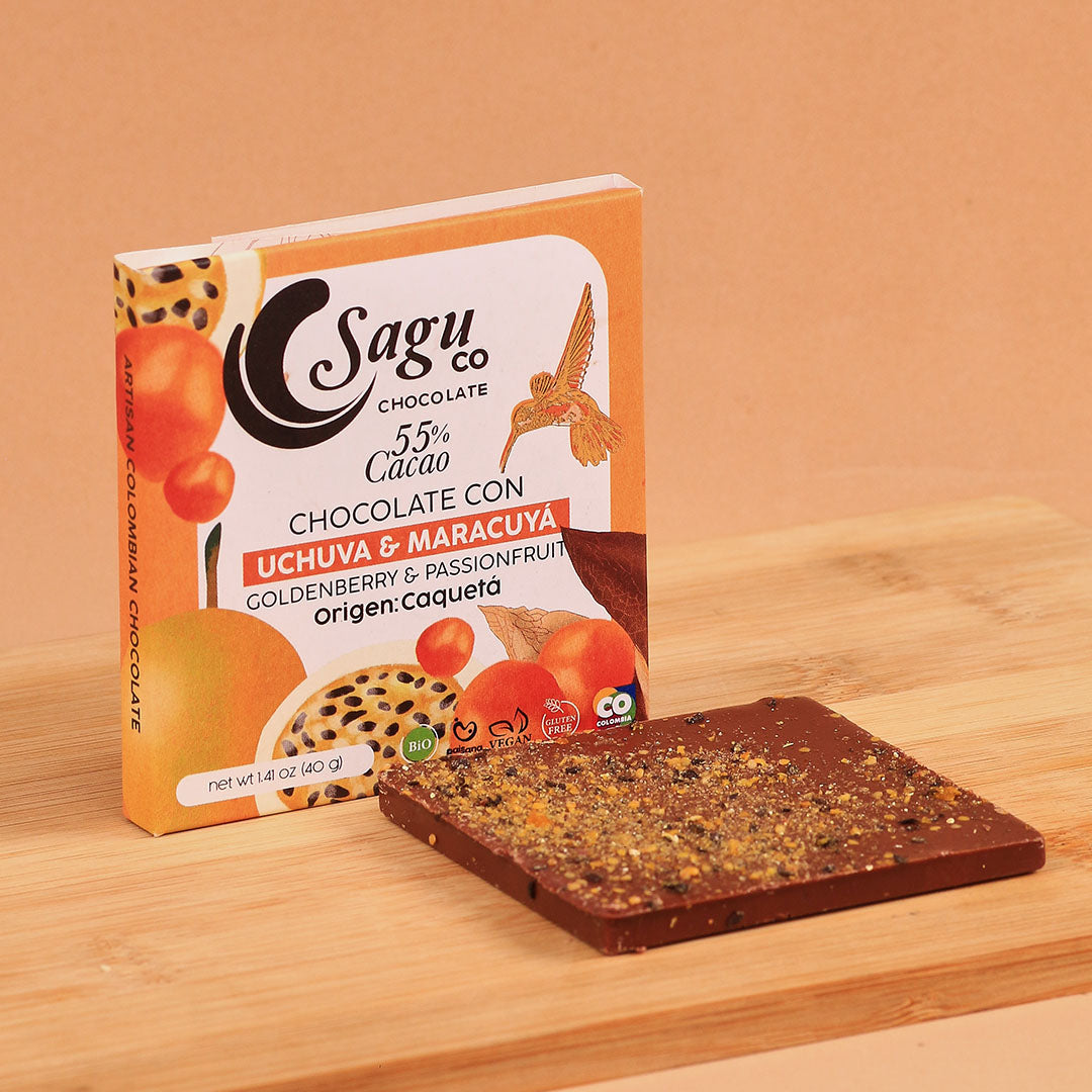 Chocolate Premium 55% de cacao con uchuva y maracuyá 40g