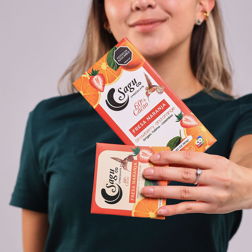 Chocolate Premium 60% de cacao con fresa y naranja 80g