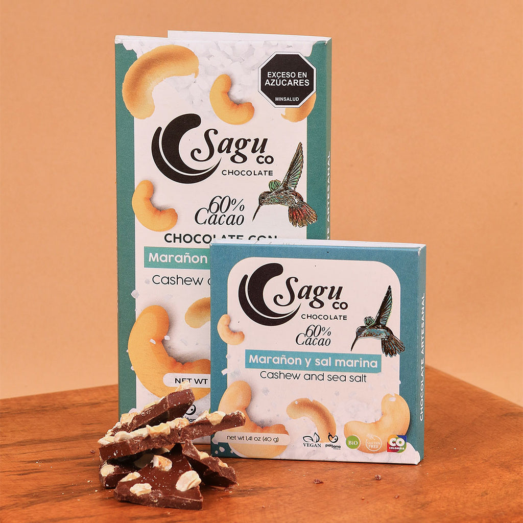 Chocolate Premium 60% de cacao con marañón y sal marina 40g