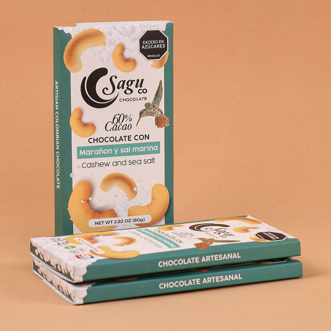 Chocolate Premium 60% de cacao con marañón y sal marina 80g