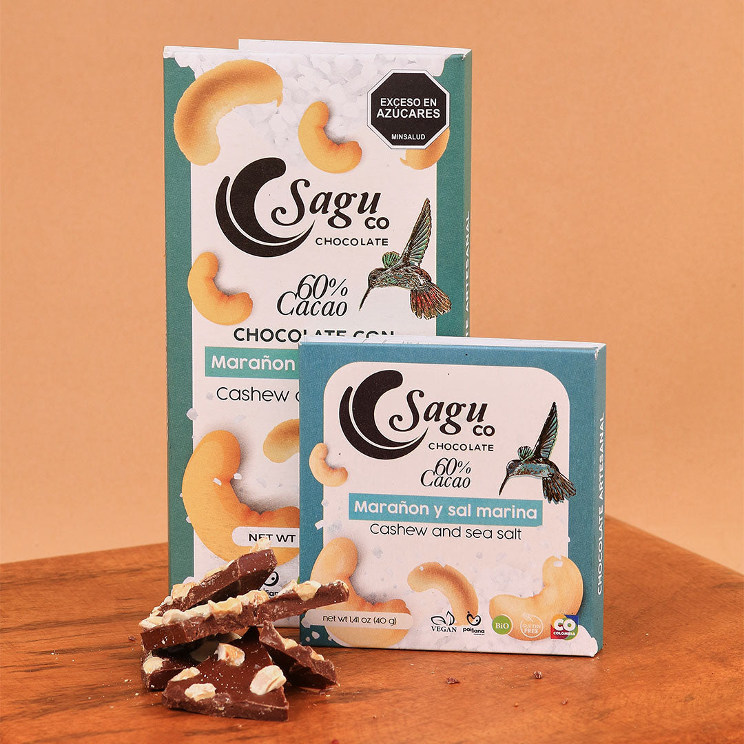 Chocolate Premium 60% de cacao con marañón y sal marina 80g