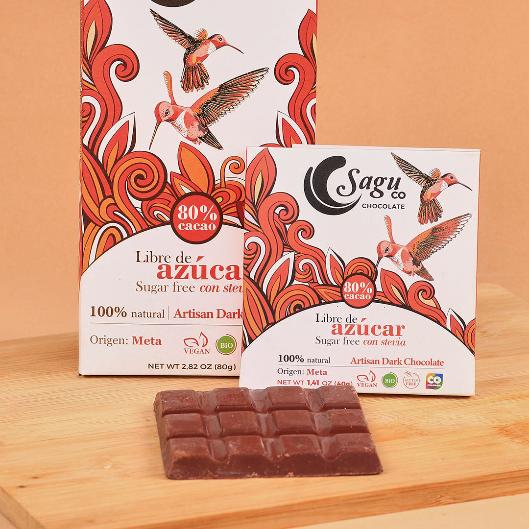Chocolate premium Sagu 80% de cacao, Sin azucar – Sugar free 40g