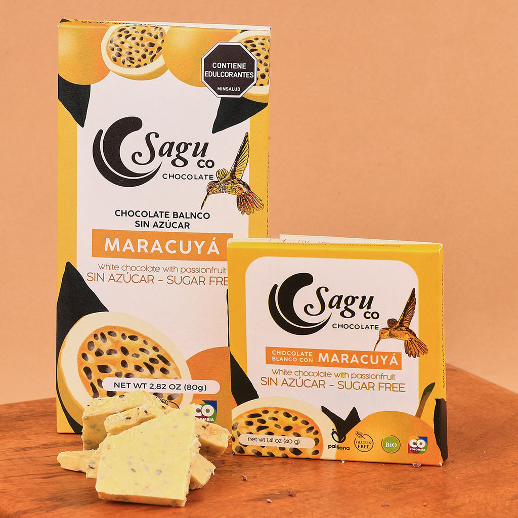 Chocolate blanco con maracuyá Sin azúcar Sugar free 40g