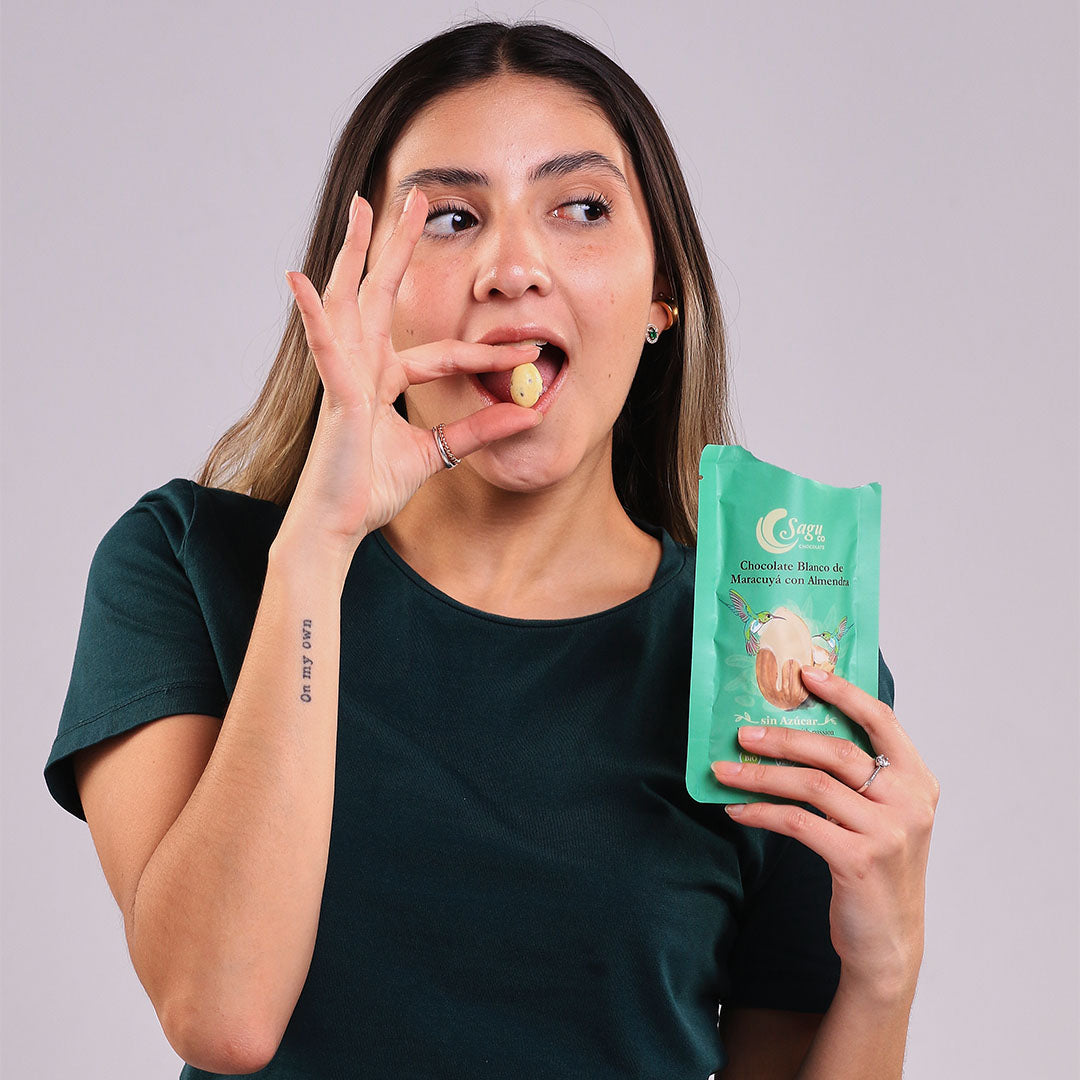 Chocolate blanco de maracuyá con almendra Sin azúcar Sugar free 60g