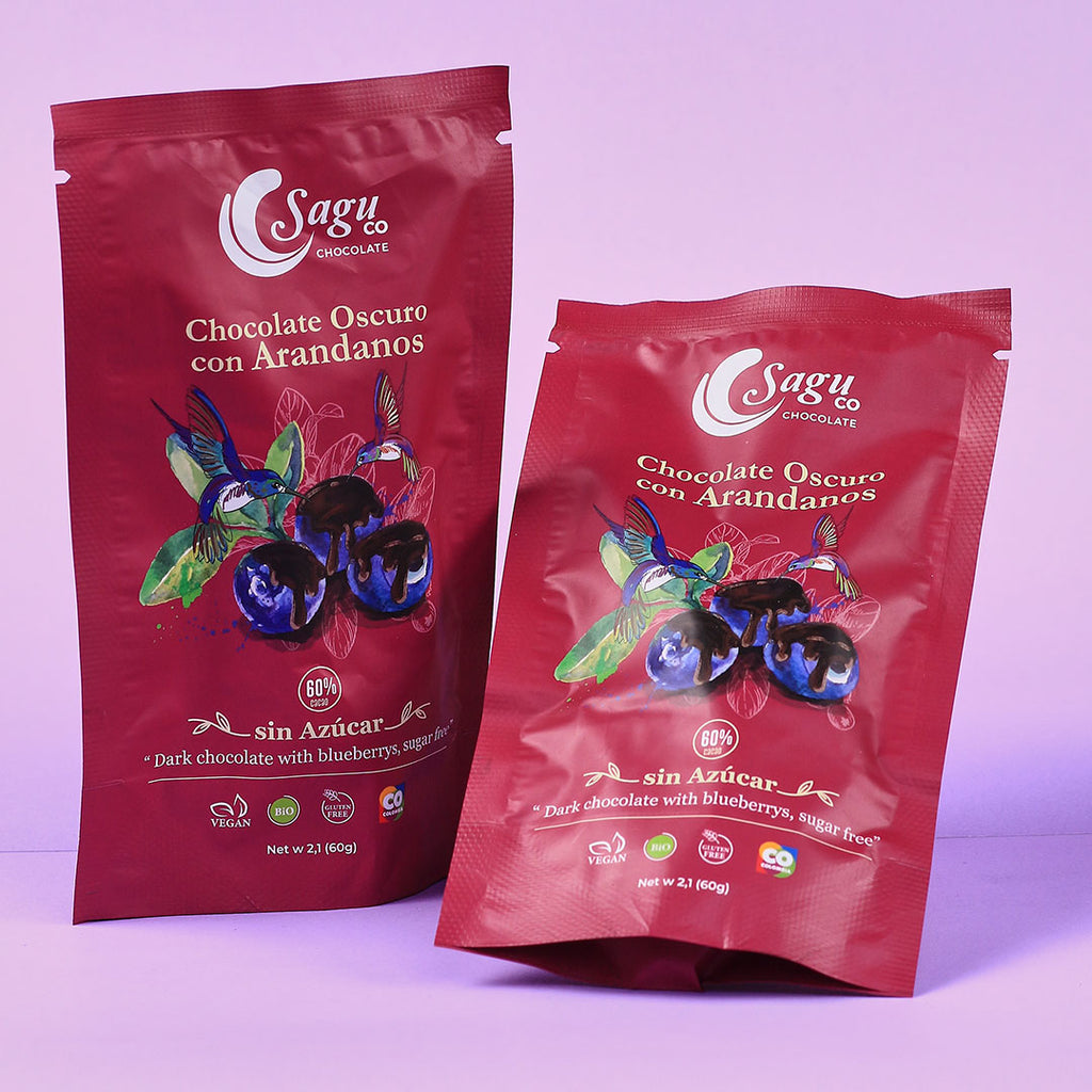 Chocolate oscuro 60% de cacao con arándanos 60g