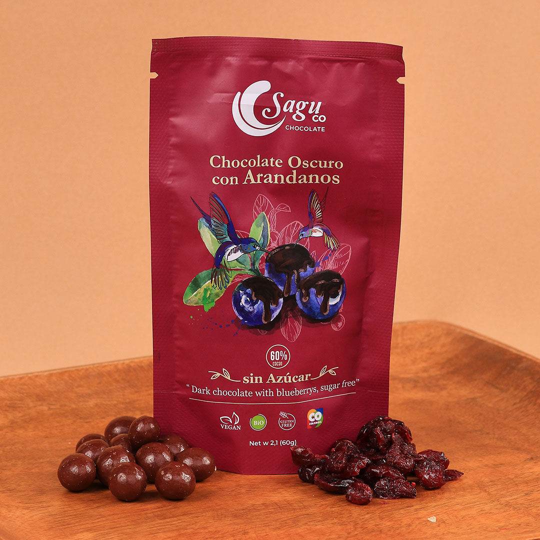 Chocolate oscuro 60% de cacao con arándanos 60g