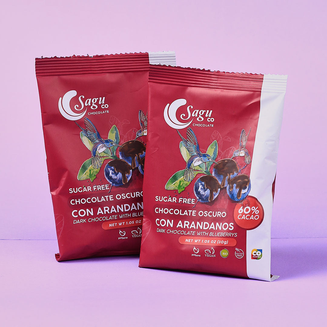 Chocolate oscuro 60% de cacao con arándanos Sin azúcar Sugar free 30g