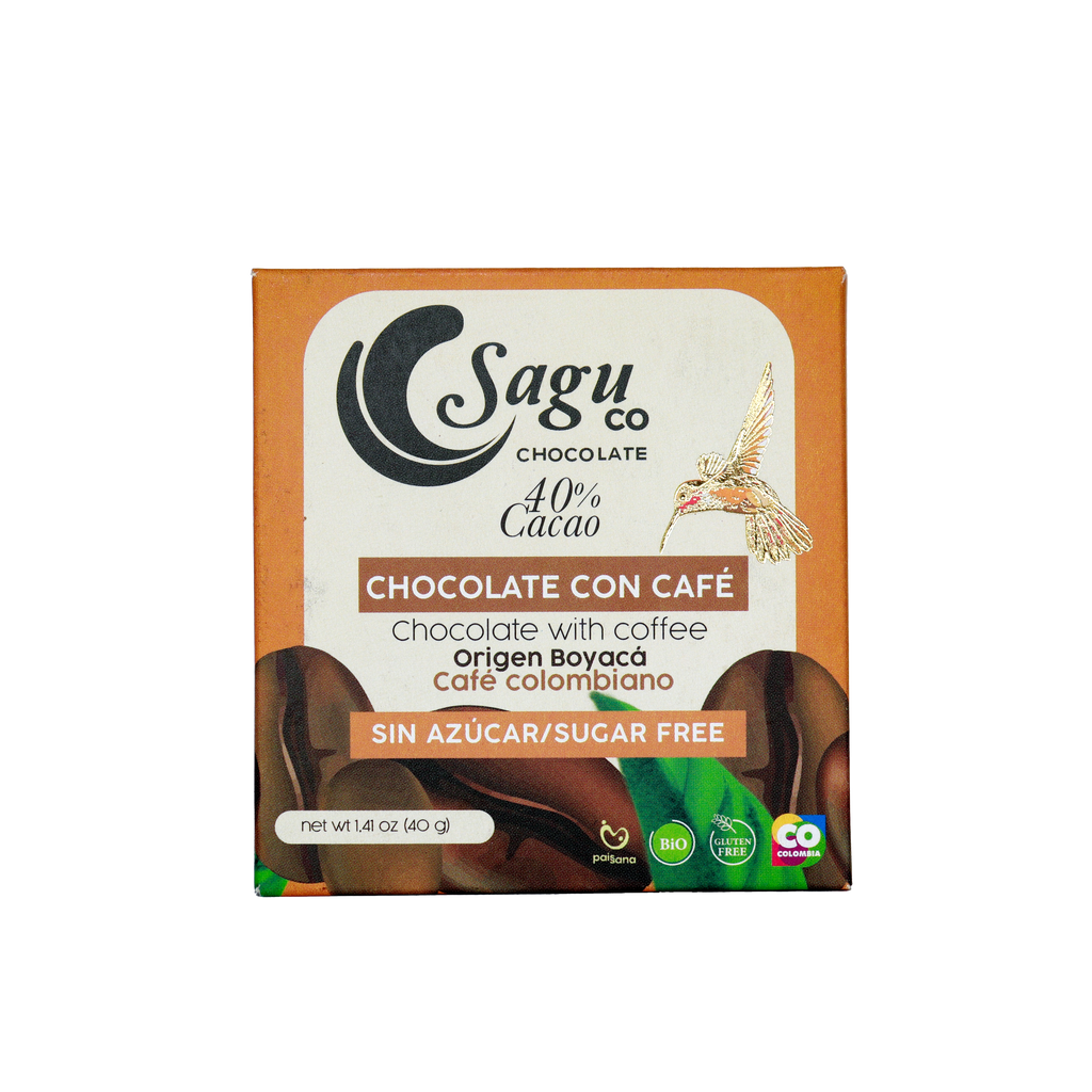 Chocolate Premium 40% de cacao con café Sin azúcar Sugar free 40g