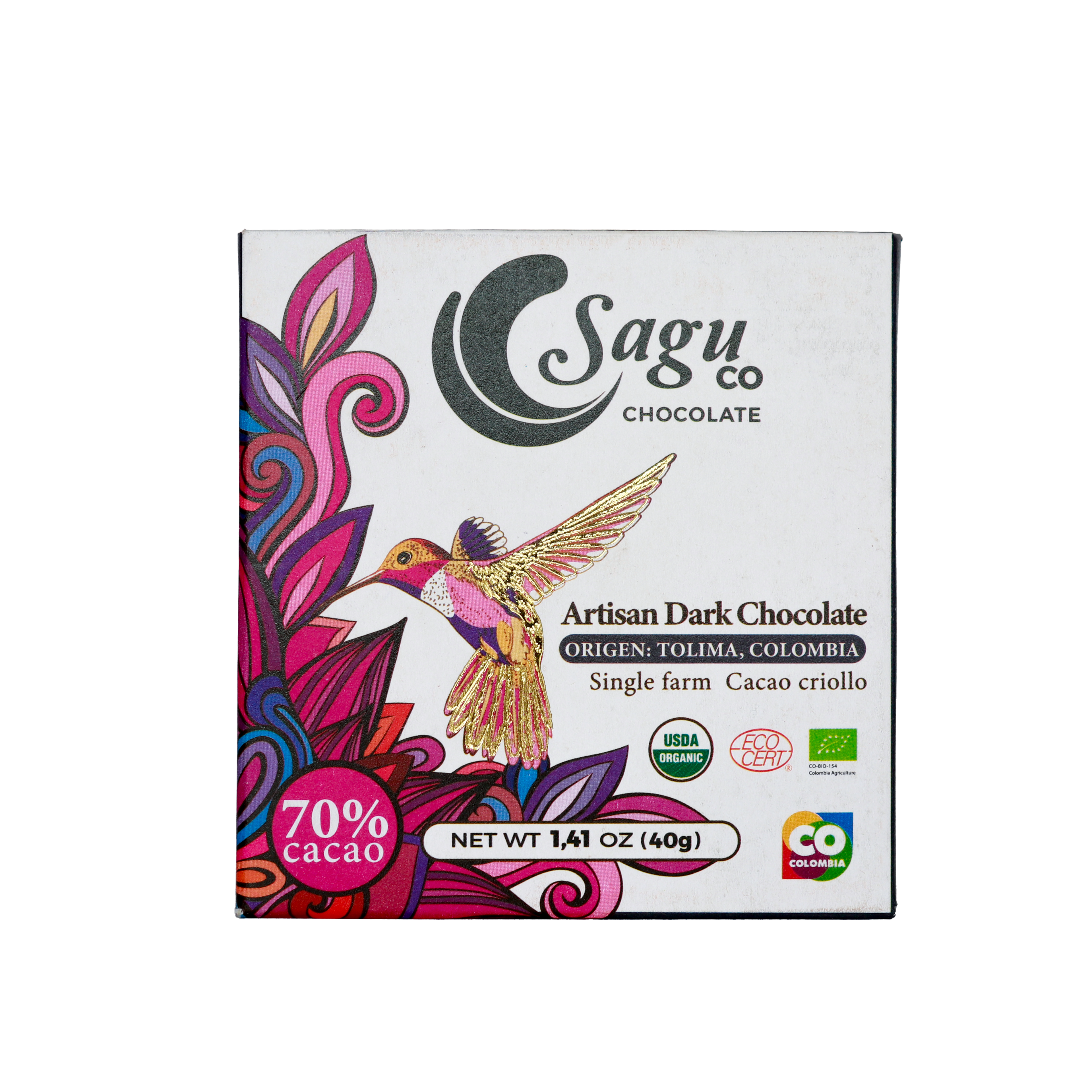 Chocolate Premium 70% de Cacao Criollo 40g