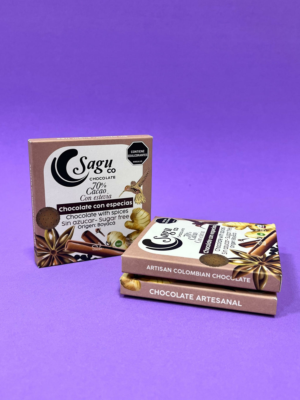 Chocolate premium Sagu 70% sugar free con especias 40g