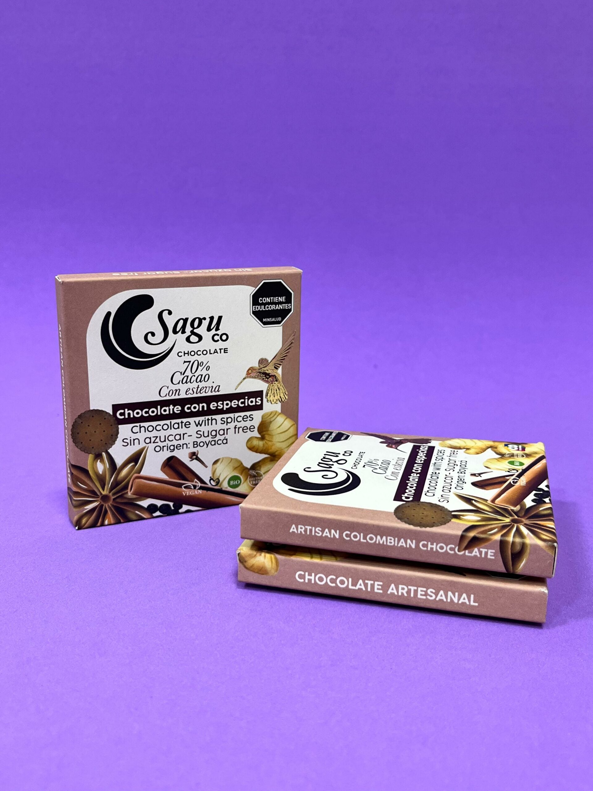 Chocolate premium Sagu 70% sugar free con especias 40g