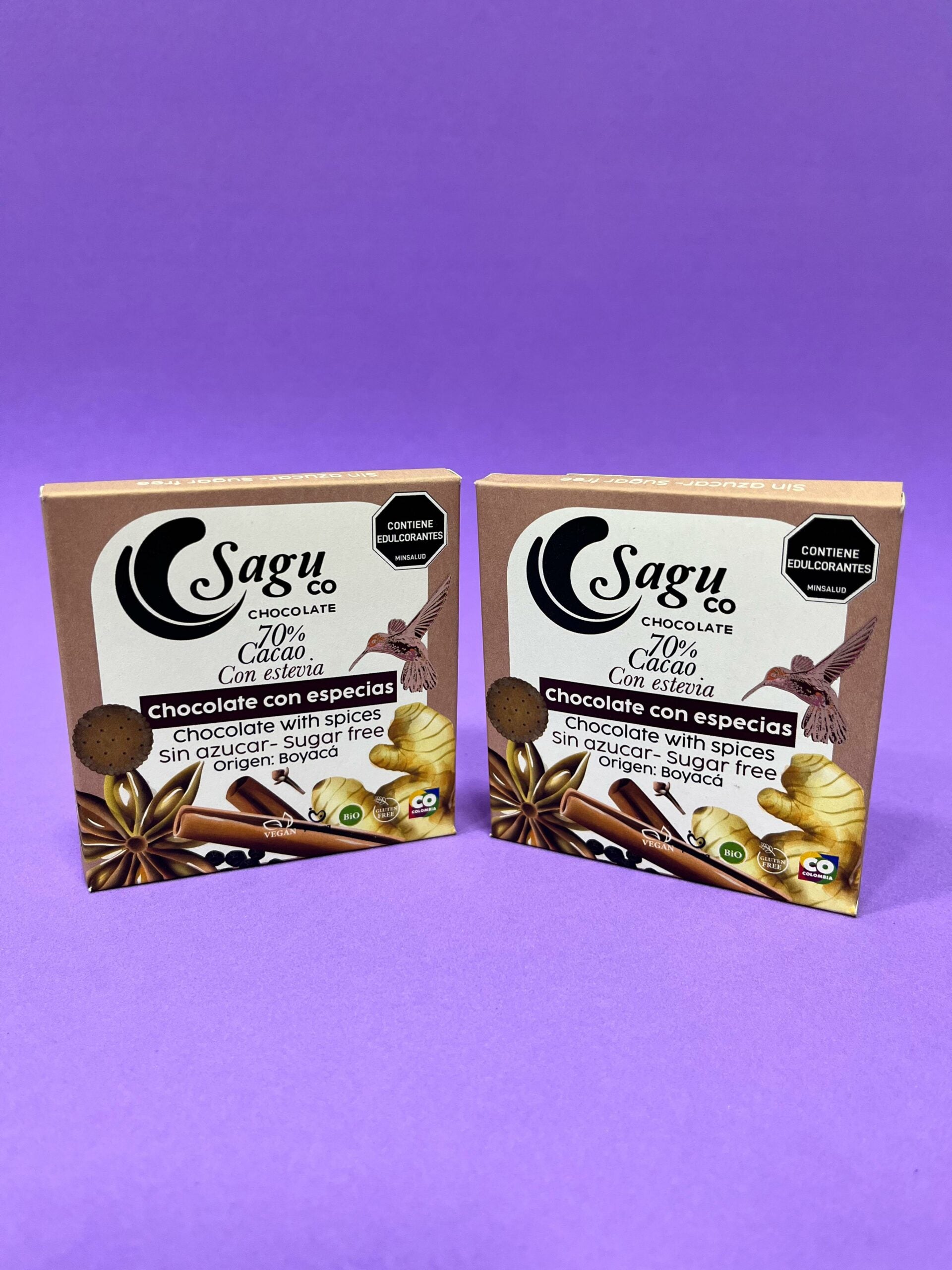 Chocolate premium Sagu 70% sugar free con especias 40g