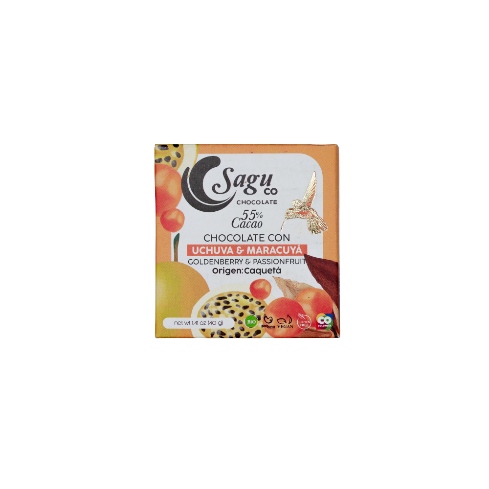 Chocolate Premium 55% de cacao con uchuva y maracuyá 40g