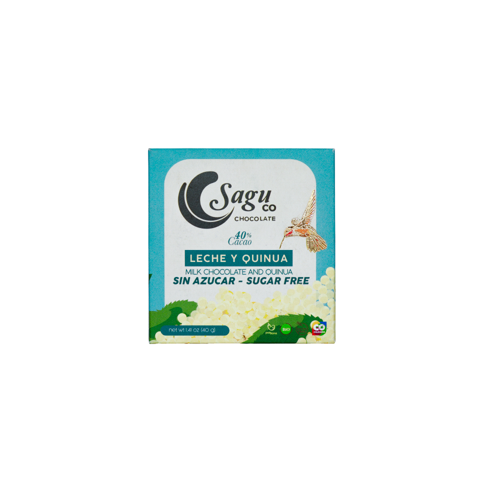 Chocolate Premium 40% de cacao con leche y quinua Sin azúcar Sugar free 40g