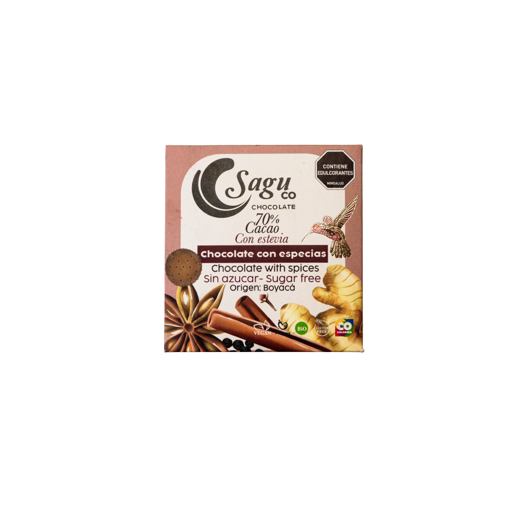 Chocolate premium Sagu 70% sugar free con especias 40g