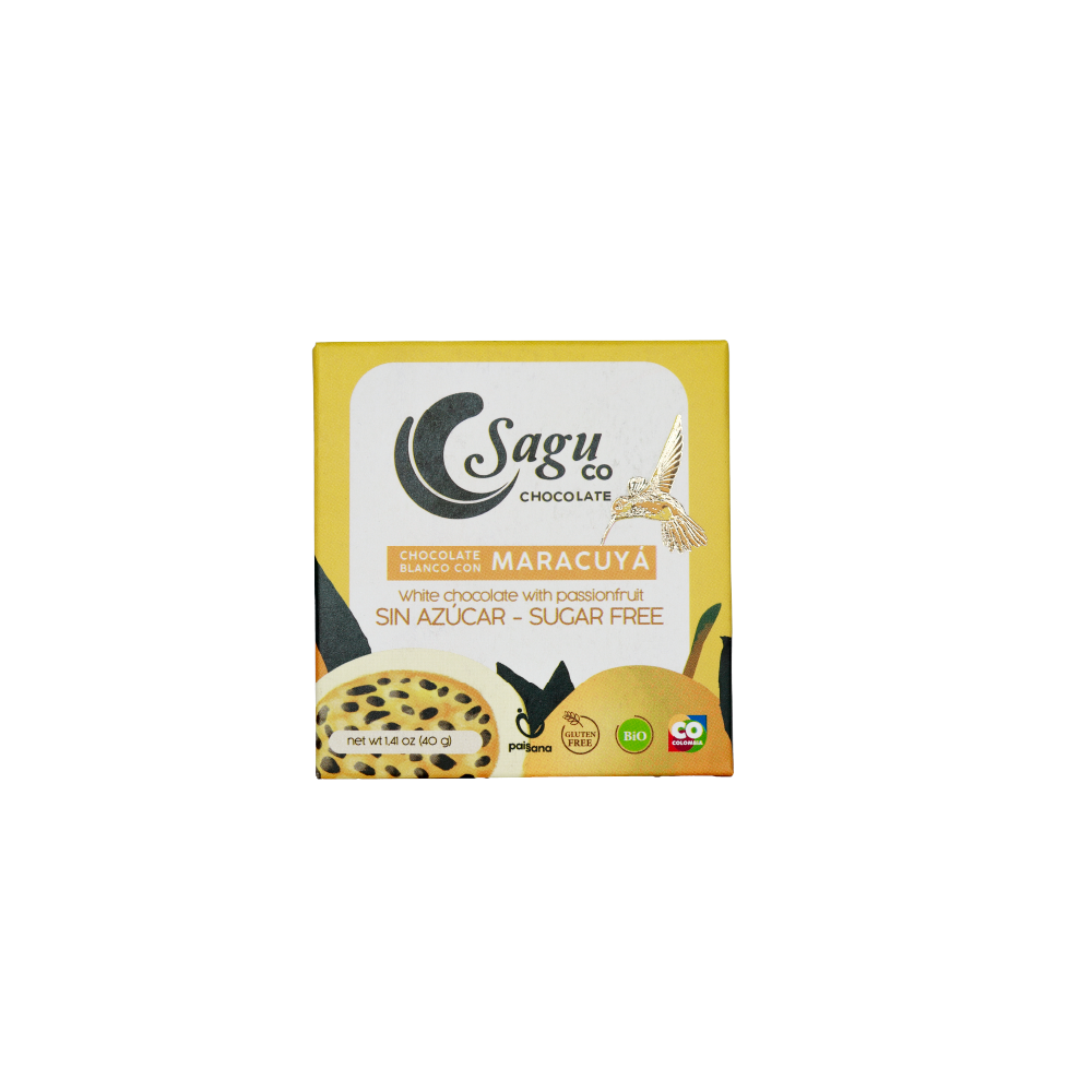 Chocolate blanco con maracuyá Sin azúcar Sugar free 40g
