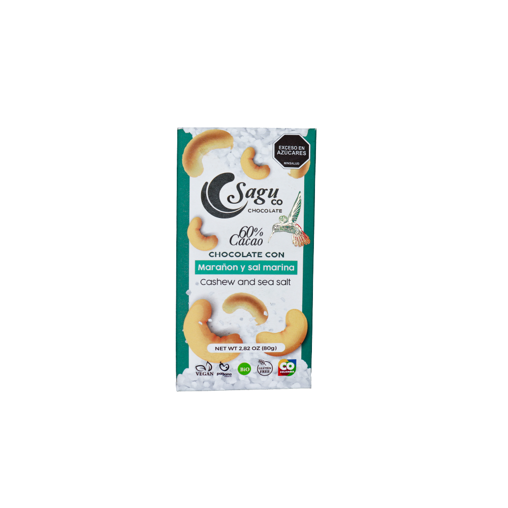 Chocolate Premium 60% de cacao con marañón y sal marina 80g