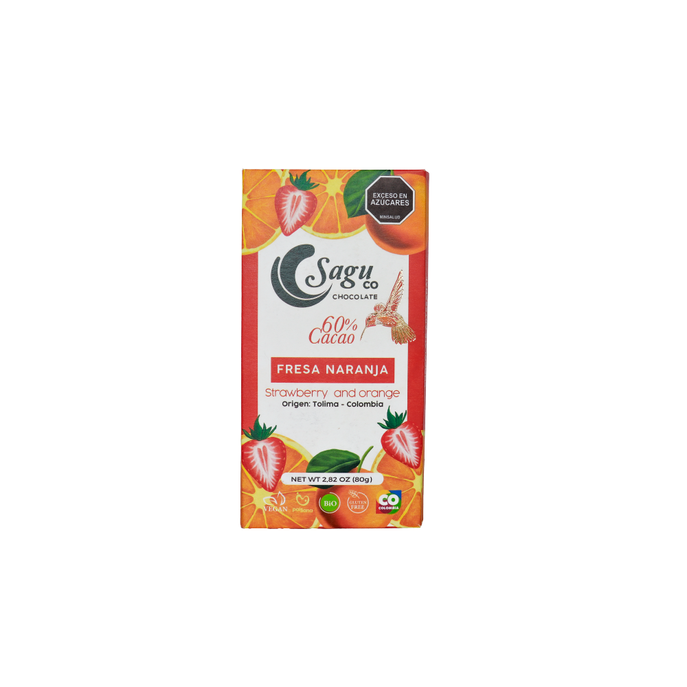 Chocolate Premium 60% de cacao con fresa y naranja 80g