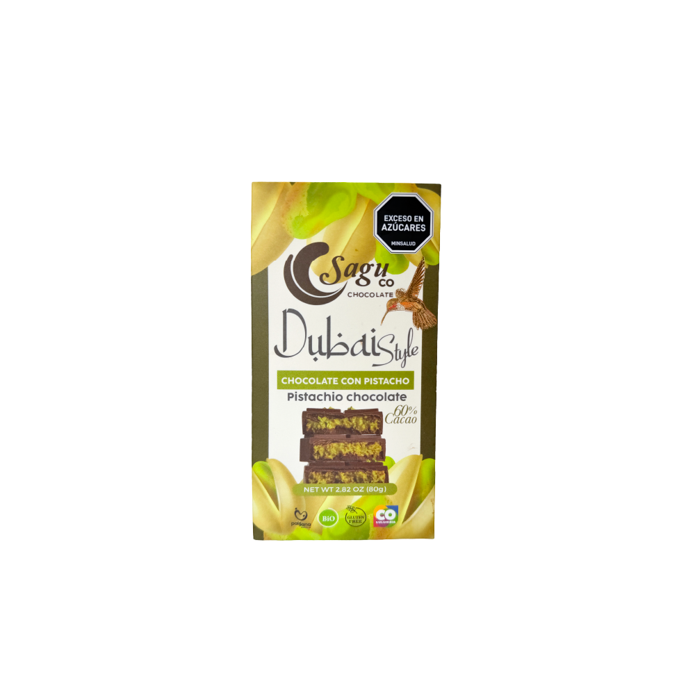 Chocolate premium Dubai 60% de cacao con pistacho 80g