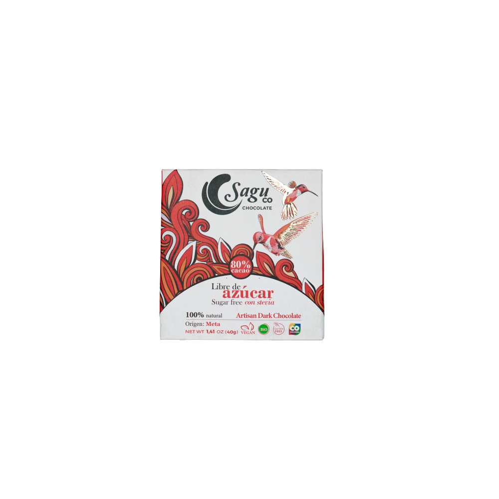 Chocolate premium Sagu 80% de cacao, Sin azucar – Sugar free 40g