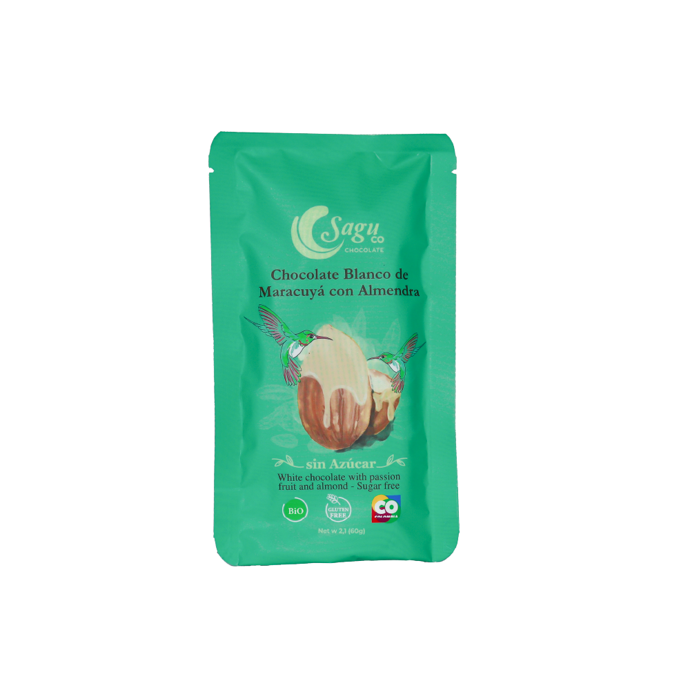 Chocolate blanco de maracuyá con almendra Sin azúcar Sugar free 60g