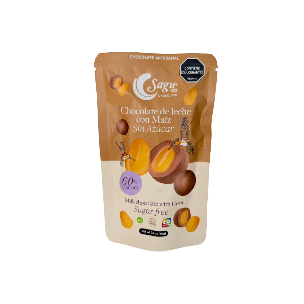 Chocolate de leche con maíz sin azúcar 60% de cacao 60g