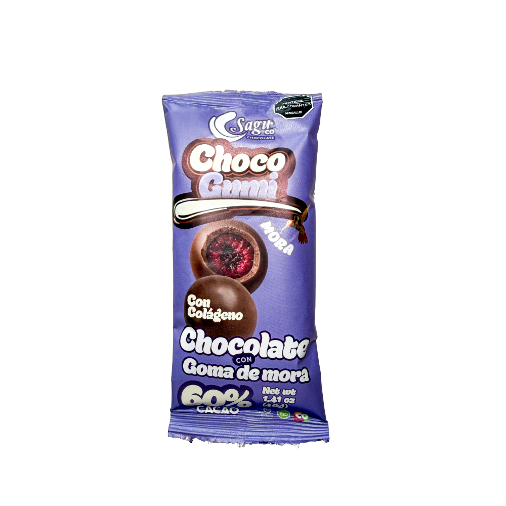 Gragea de chocolate 60% con goma de mora y colágeno