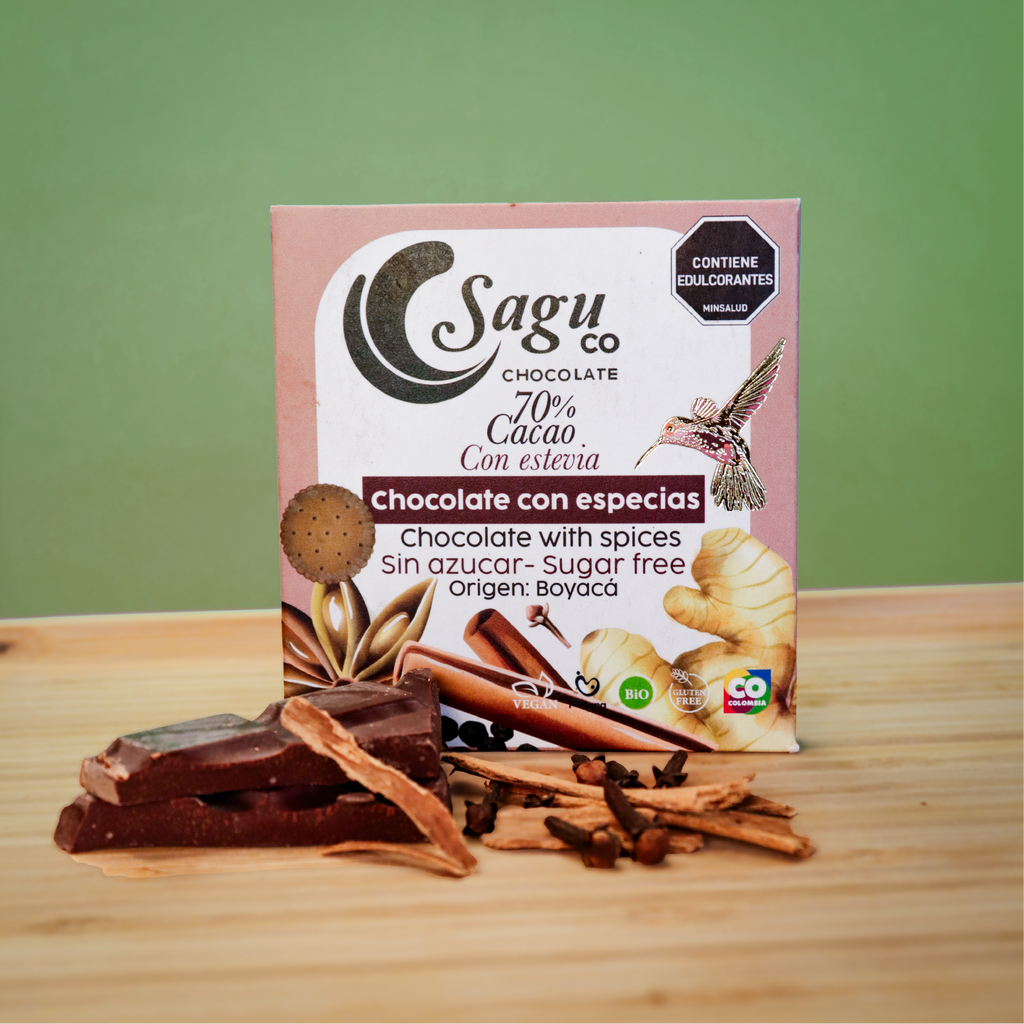Chocolate con especias 70% cacao premium - sugar free - 40g