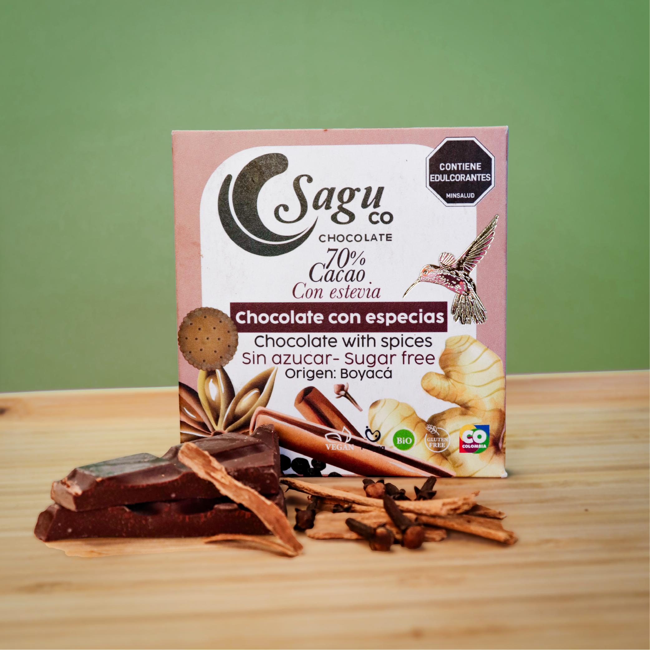Chocolate con especias 70% cacao premium - sugar free - 40g