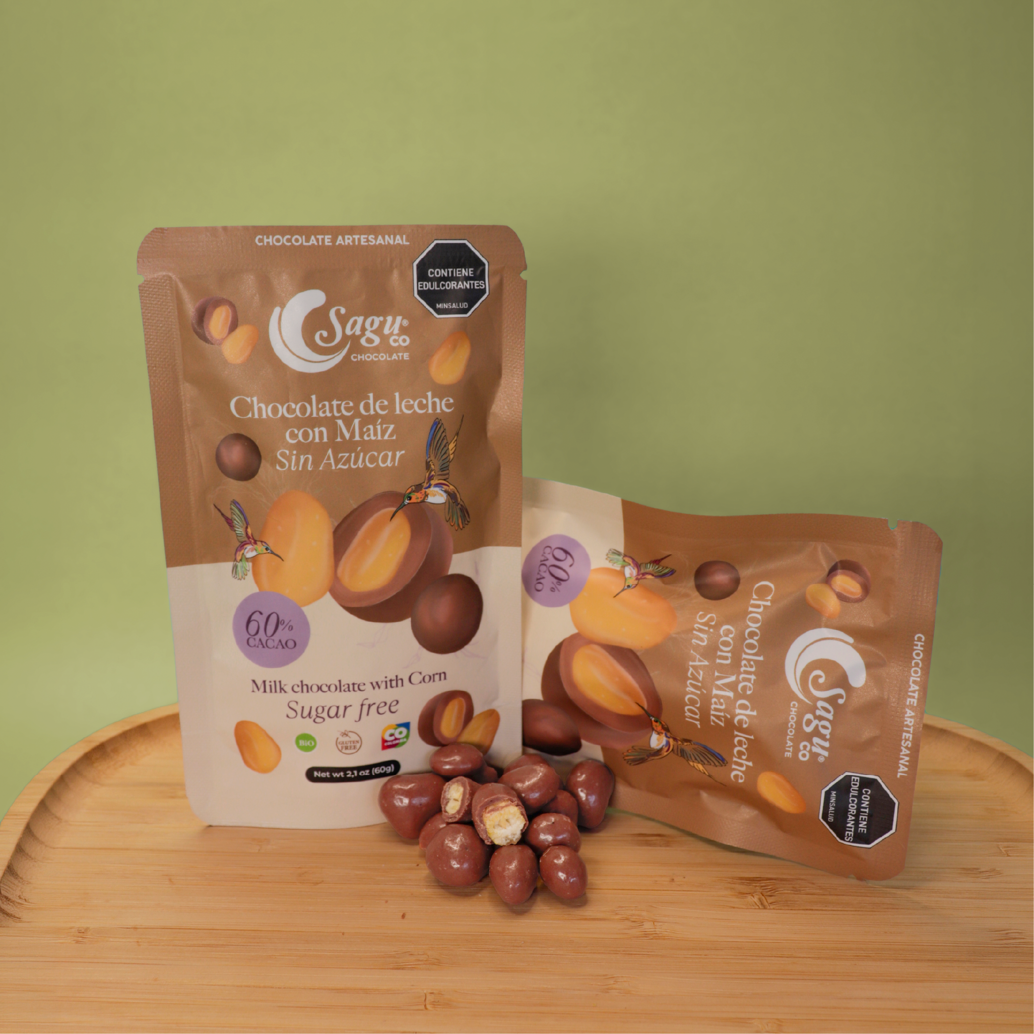 Chocolate de leche con Maíz Sin azúcar 60% cacao - 60g