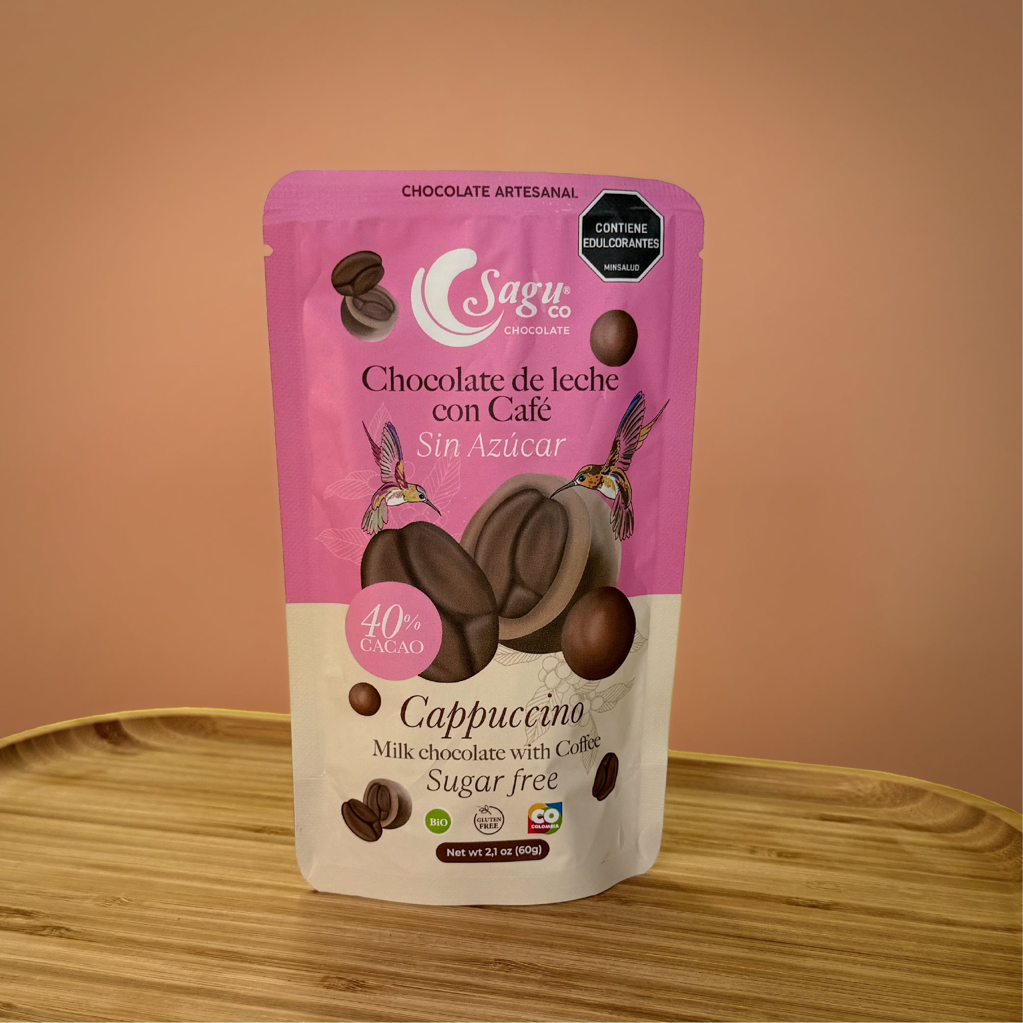 Chocolate de leche con Café - Cappuccino 40% cacao Sin azúcar - 60g